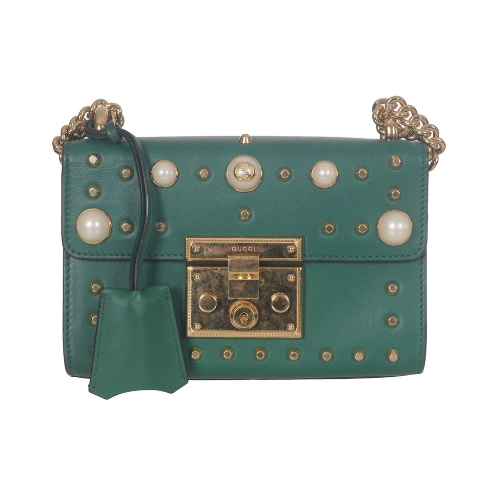 ♥️Gucci Green Leather Crossbody Bag with Lock and Gold-Tone Hardware♥️